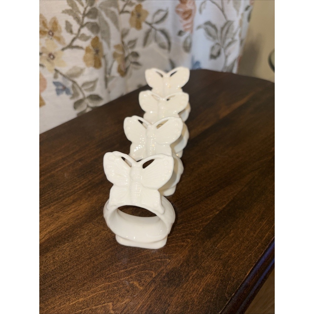 Set Of 4 Porcelain Butterfly Napkin Rings